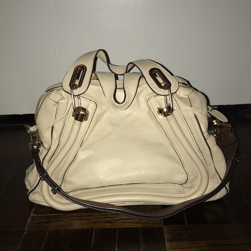 Chloe Cream and Brown Leather Satchel with Curved Design - Picture 10 of 13